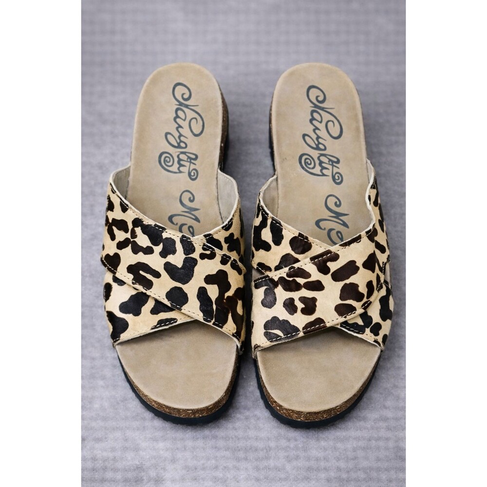 Leopard Pony Hair Sandals Womens 8.5 Criss Cross Slip On Boho - Picture 2 of 8